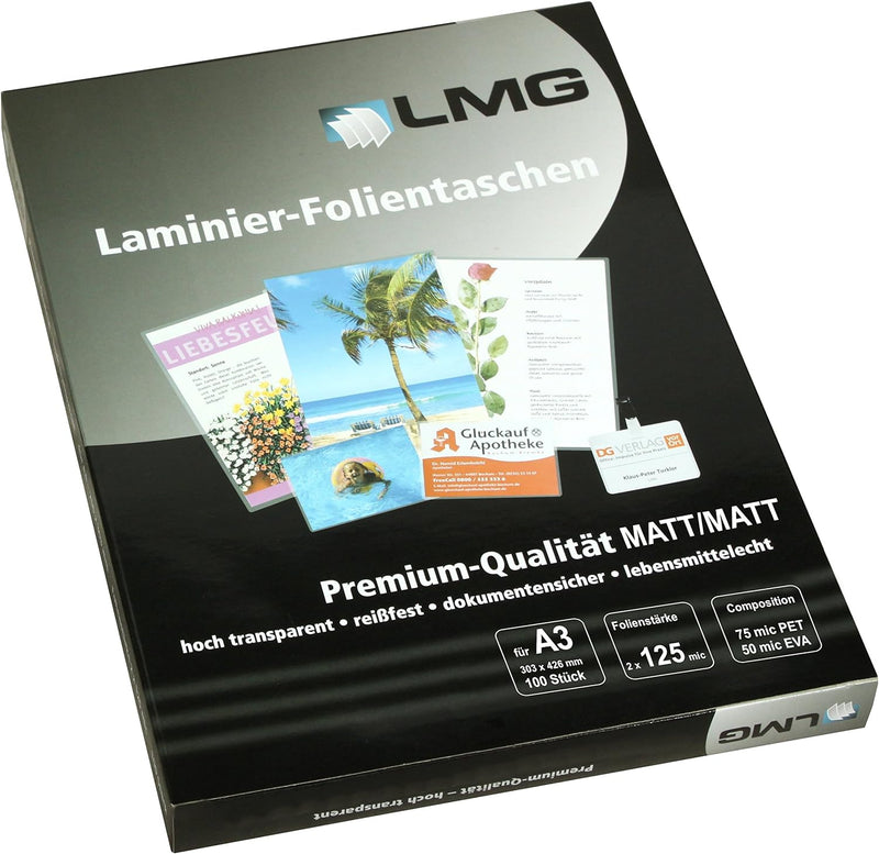 LMG LMGA3-125M Laminierfolien A3, 303 x 426 mm, 2 x 125 mic, 100 Stück