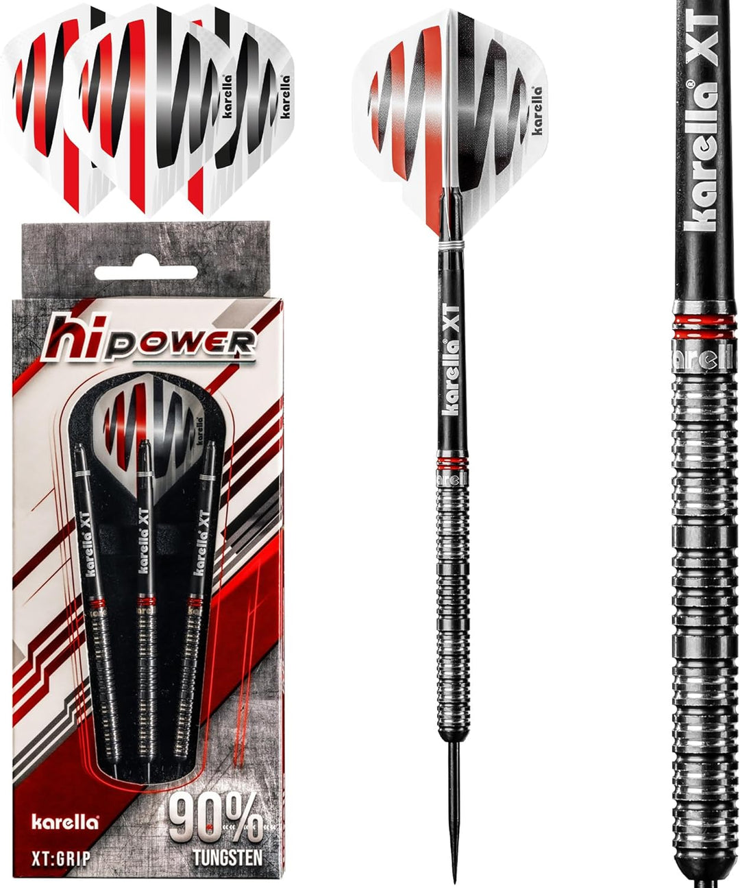 Karella HiPower 90% Tungsten Steeldart, 22g, 24g, für Klassische Dartscheibe, 3 Dartpfeile mit Metal