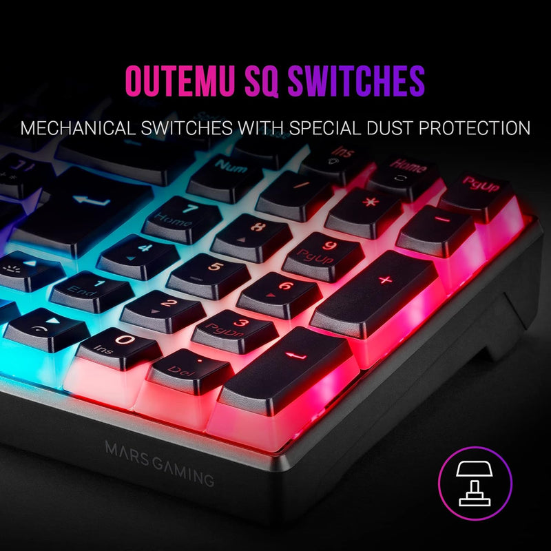 Mars Gaming MKULTRA, Mechanische Tastatur Schwarz RGB, Kompakt 96%, Schalter Outemu SQ Rot, Spanisch