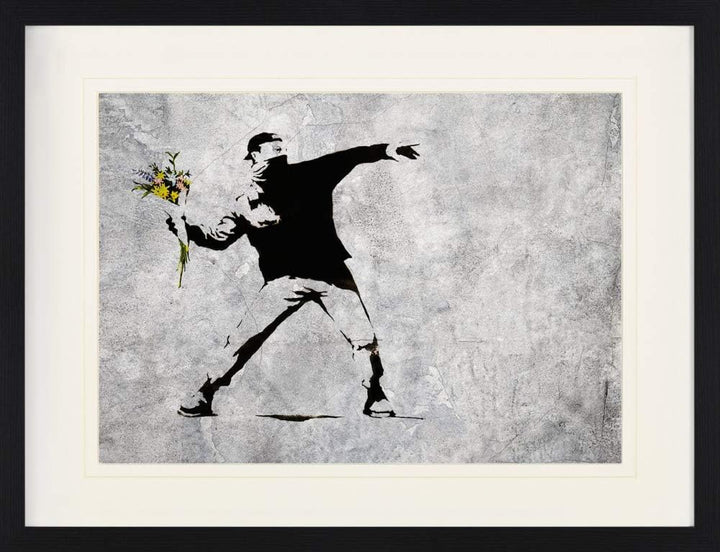 1art1 Banksy Poster Der Blumenwerfer, Graffiti Streetart Gerahmtes Bild Mit Edlem Passepartout | Wan