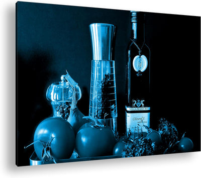 deyoli Dark Tablett mit gesunden Lebensmitteln Format 80x60 Effekt: Monocrome Blau als Leinwandbild,