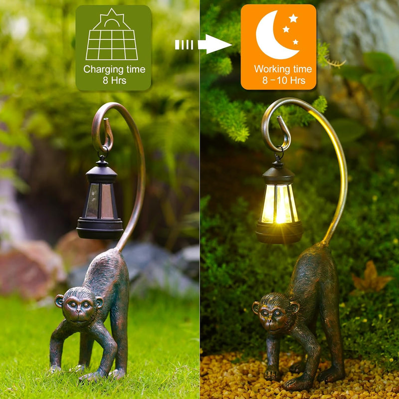 Yeomoo Affen Gartenfiguren Deko mit Solarlampen für Aussen Gartendeko: AFFE Figuren mit Solar Lichte