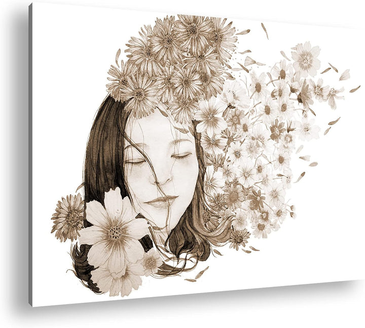 deyoli Blumenmädchen Format: 80x60 Effekt: Sepia als Leinwandbild, Motiv fertig gerahmt auf Echtholz