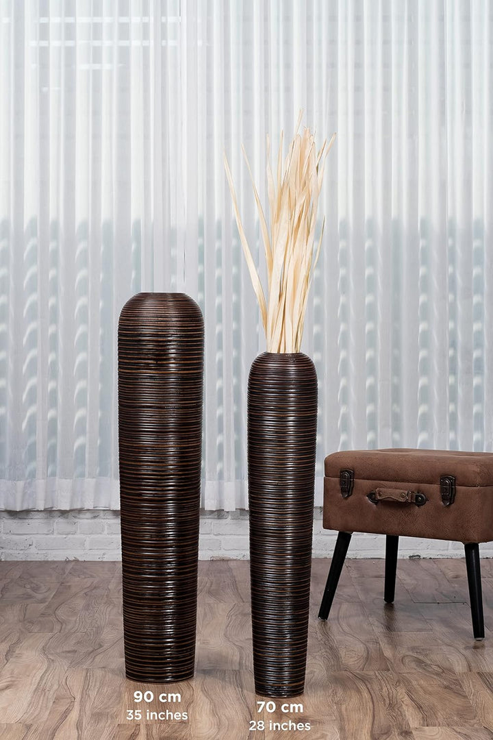 Leewadee Grosse Bodenvase für Dekozweige hohe Standvase Design Holzvase, Holz, 70 cm, Braun, 70 cm