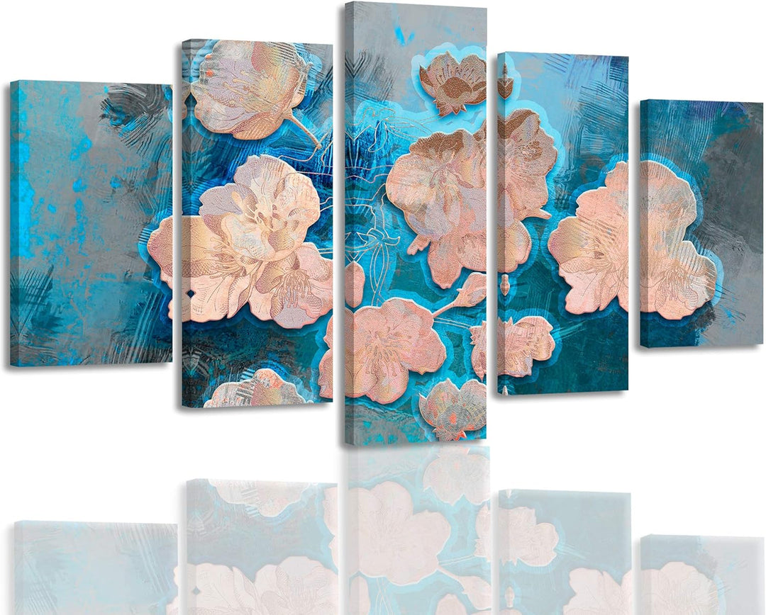 Feeby Leinwandbild 5-teilig Pflanzenmotiv Bild Wanddeko Abstraktion Beige 150x100 cm Leinwandbild 15