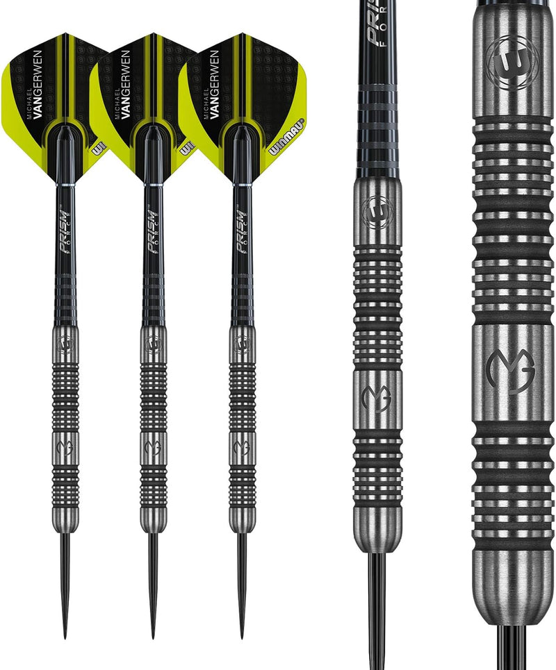 WINMAU Michael van Gerwen MvG Authentic Wolfram Steeltip Dart-Set mit Prismen-Flights und Schäften (