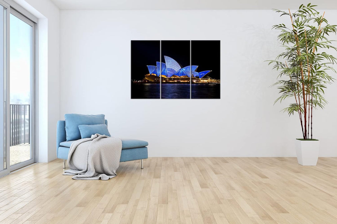 deyoli Dark Opera House in Sydney Format: 3-teilig 120x80 als Leinwandbild, Motiv fertig gerahmt auf