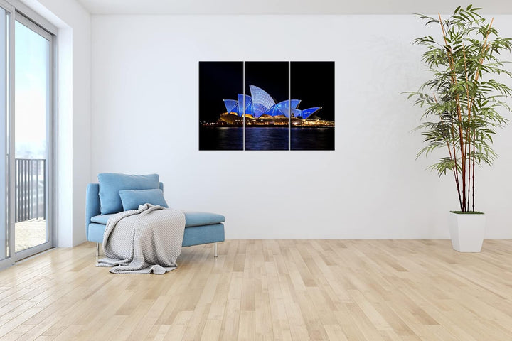 deyoli Dark Opera House in Sydney Format: 3-teilig 120x80 als Leinwandbild, Motiv fertig gerahmt auf