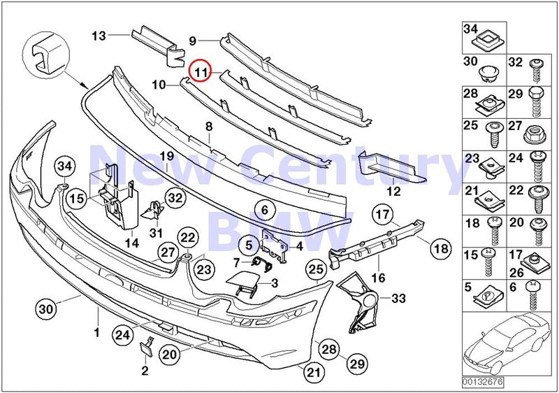 BMW Original 7-Serie E65 E66 E67 Front Bumper Center Grill Acc OEM 51117015025