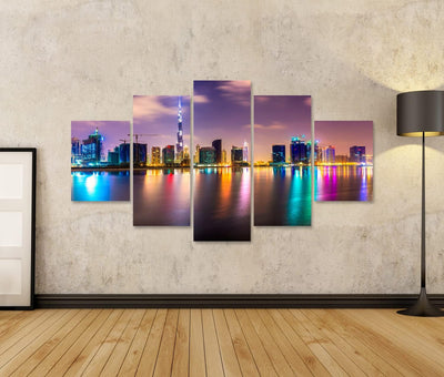 Bild auf Leinwand Dubai Skyline In Der Abenddämmerung UAE Wandbild Poster Kunstdruck Bilder Format: