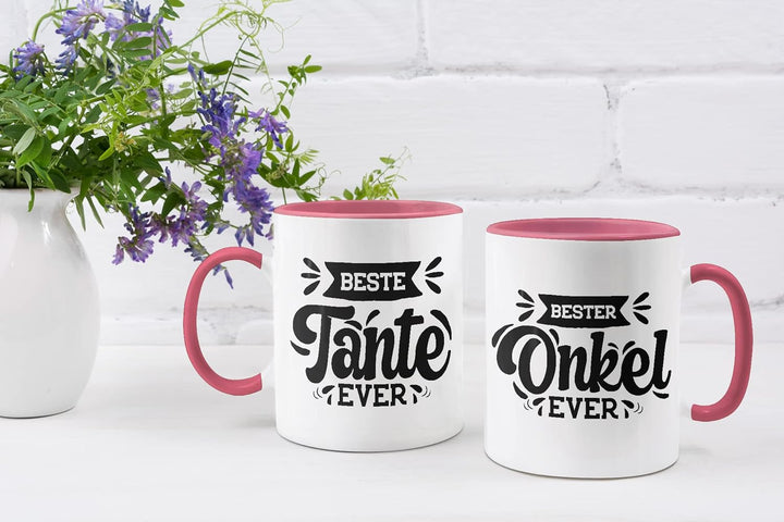 Trendation - Tante und Onkel Geschenk Tasse Set Kaffeetassen Geschenke Weihnachten (Rosa), Rosa