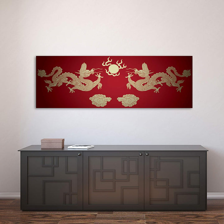 Feeby Frames, Leinwandbild, Bilder, Wand Bild, Wandbilder, Kunstdruck 50x150cm, DRACHEN, KULTUR, MUS