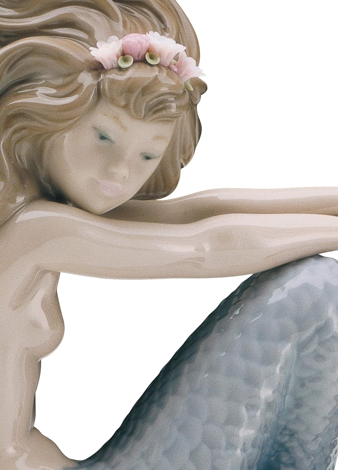LLADRÓ Figur Kleine Meerjungfrau. Die Arme Auf Den Kn. Meerjungfrau. Porzellan.