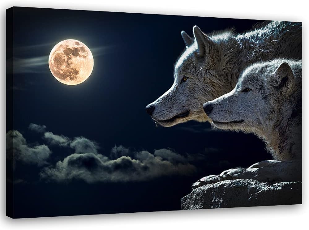 Feeby Vlies Leinwandbild Tiere Wölfe 80x60 cm Wand Bild Kunstdruck Deko Wohnzimmer Wohnungs Deko Nac