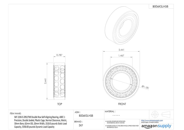 SKF 2206 E-2RS1TN9 selbstausrichtendes Kugellager