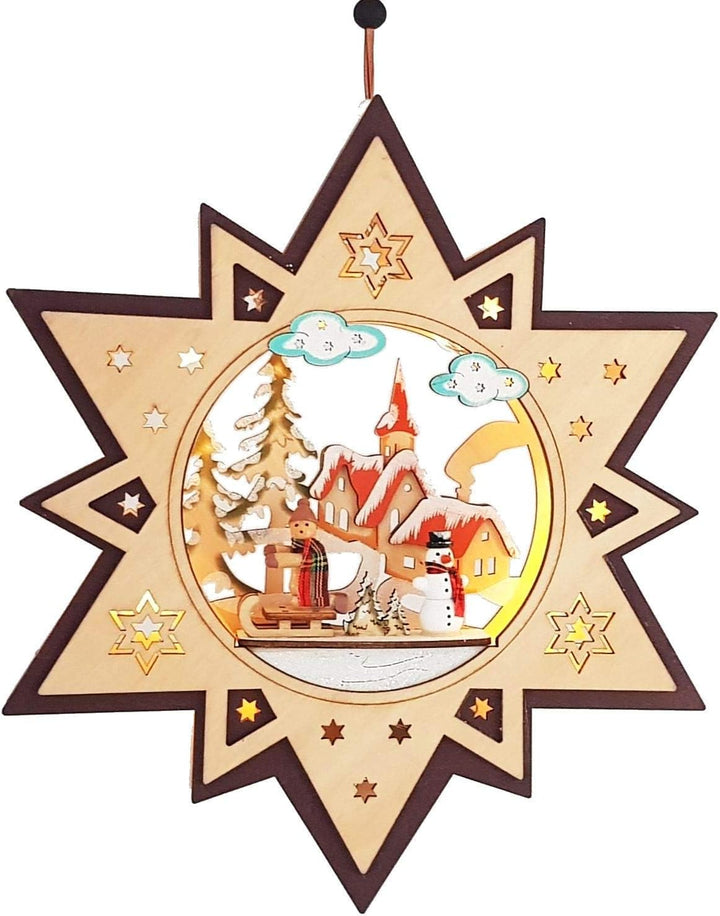Wichtelstube-Kollektion LED Fensterbilder Weihnachten Holz beleuchtet Winterkinder inkl. Timer Schwi
