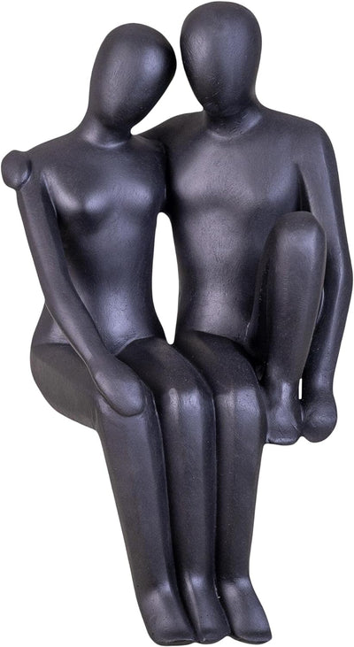 IDYL Moderne Skulptur Figur Sandsteinguss Sitzendes Liebespaar | wetterfest | schwarz | 29x27x55 cm