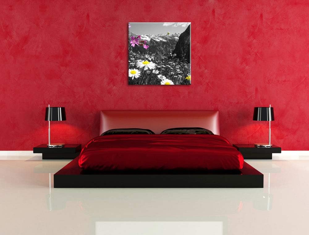 Pixxprint schöne Blumenwiese 70x70cm Leinwandbild Wandbild Kunstdruck, 70x70