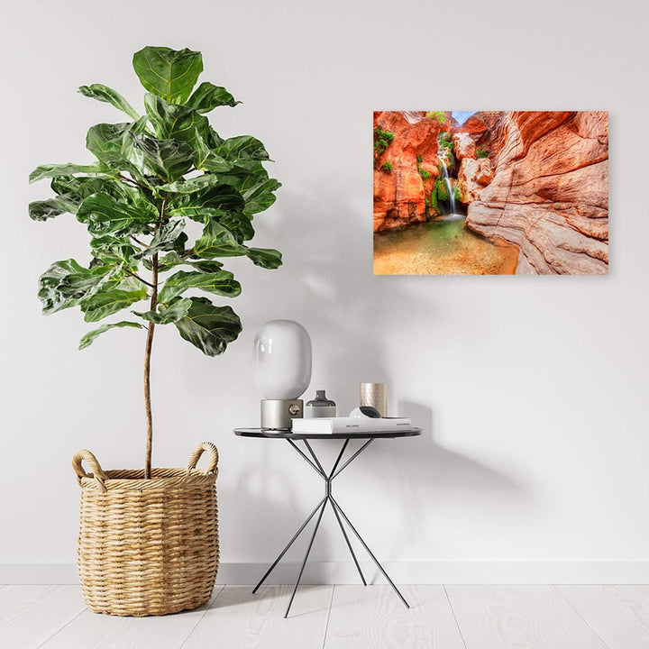 Febby Vlies Leinwandbild XXL Wasserfall-Schlucht 80x60 cm Wandbild Kunst Bilder Schlafzimmer Deko Wo