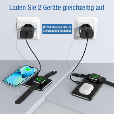 Hinyx 2 in 1 Kabelloses Ladegerät, Wireless Charger für iPhone 13/12/SE/11/XR/XS/X/8,Induktive Lades