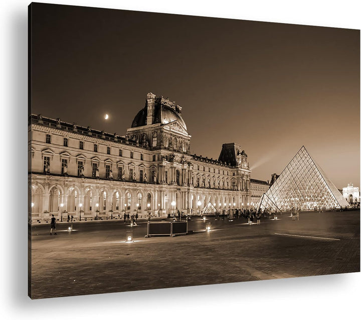 deyoli Museums Pyramide in Paris Effekt: Sepia Format: 80x60 als Leinwandbild, Motiv fertig gerahmt