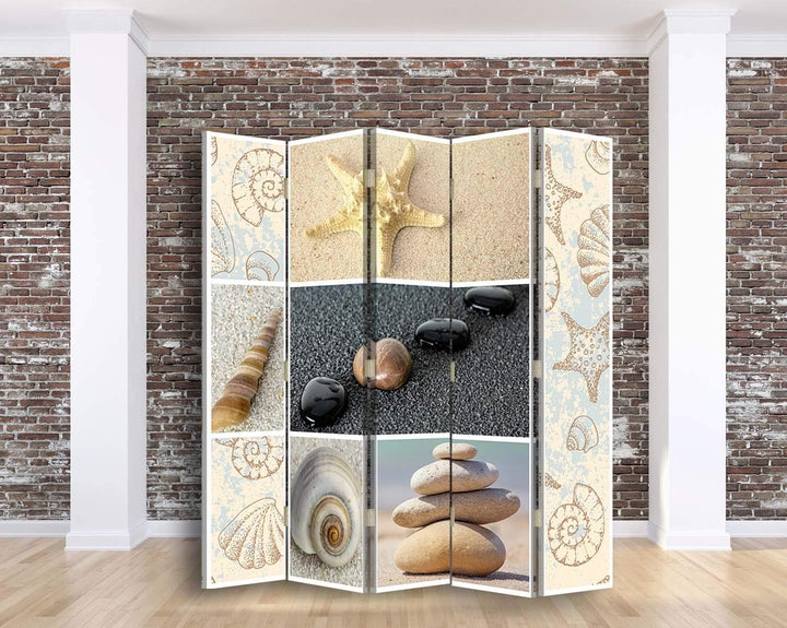 Trennwand 5 TLG Bedruckt auf Leinwand beidseitig Muscheln Beige 180x175 cm beidseitig 180x175 cm Bei