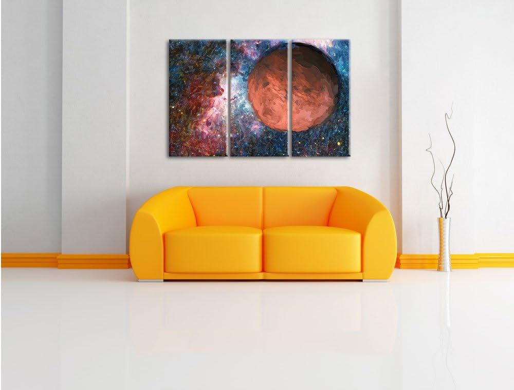 Pixxprint Mars im Weltall Kunst / 3-Teilig/Gesamtmass 120cm Leinwandbild bespannt auf Holzrahmen/Wan