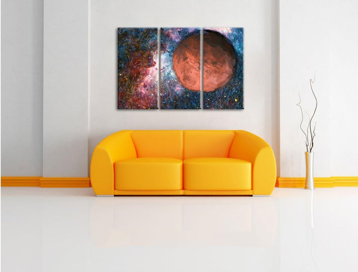 Pixxprint Mars im Weltall Kunst / 3-Teilig/Gesamtmass 120cm Leinwandbild bespannt auf Holzrahmen/Wan