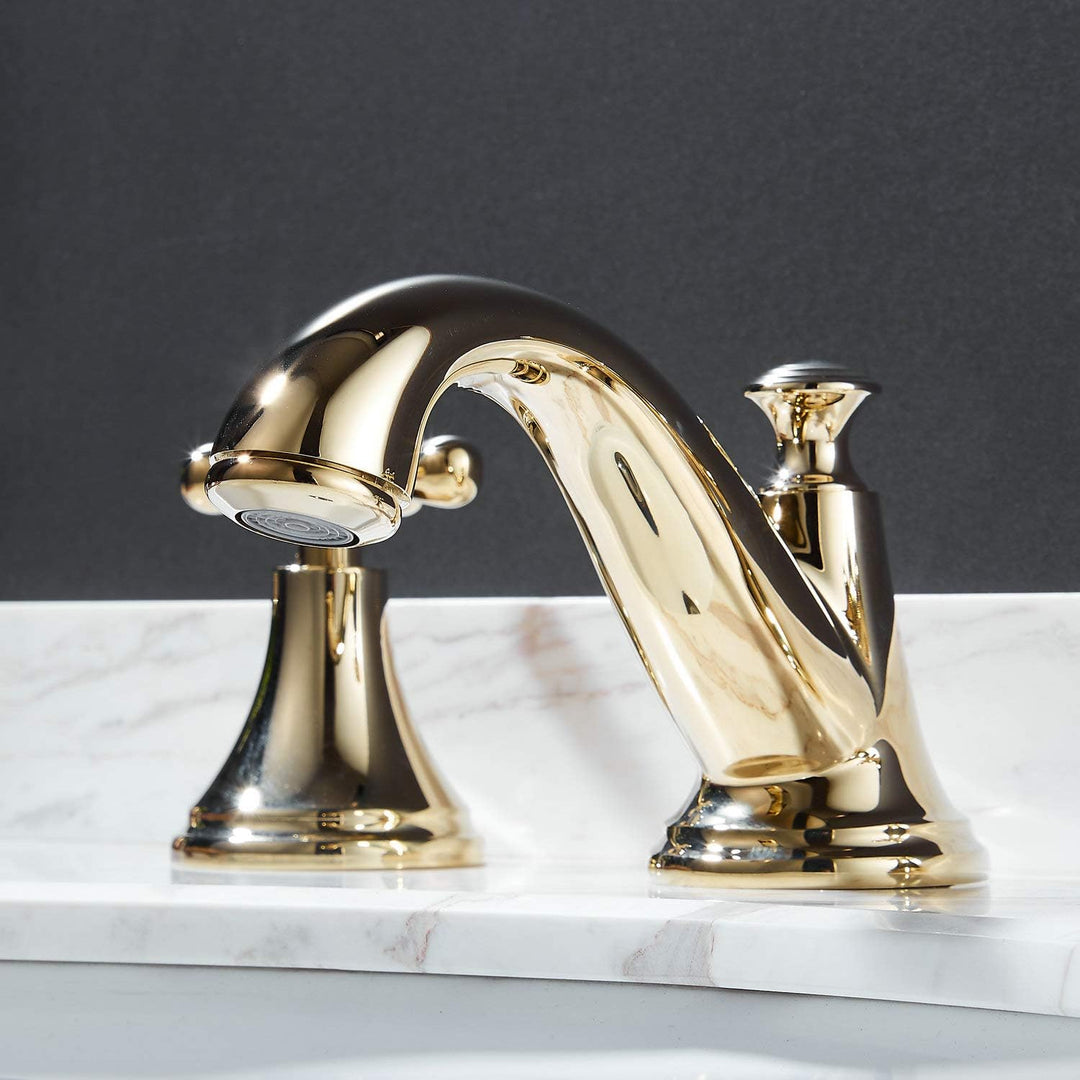 3 Loch Bad Waschbecken Armatur Gold Poliert 2 Griff Weit Verbreitet Waschtischarmatur Mischbatterie