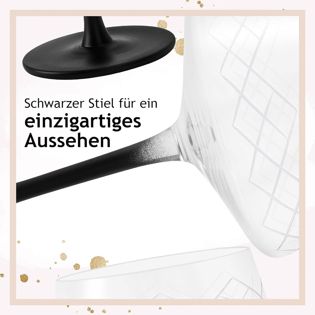 MIAMIO - 280 ml Coupe Gläser 4er Set mit Barlöffel, handgefertigte Kristall Cocktailgläser mit schwa