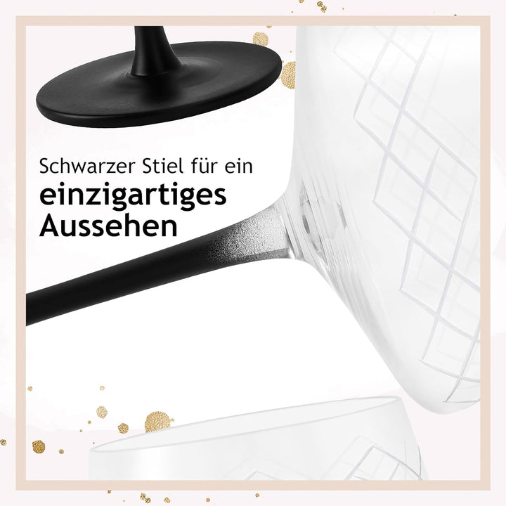 MIAMIO - 280 ml Coupe Gläser 4er Set mit Barlöffel, handgefertigte Kristall Cocktailgläser mit schwa