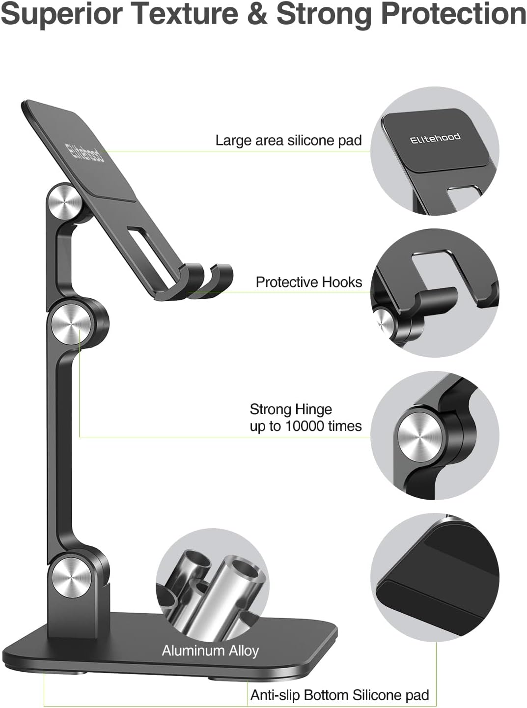 elitehood Aluminum iPad Ständer Höhenverstellbar, Verstellbar Höhe iPad Halterung Tisch, Klappbar Ta