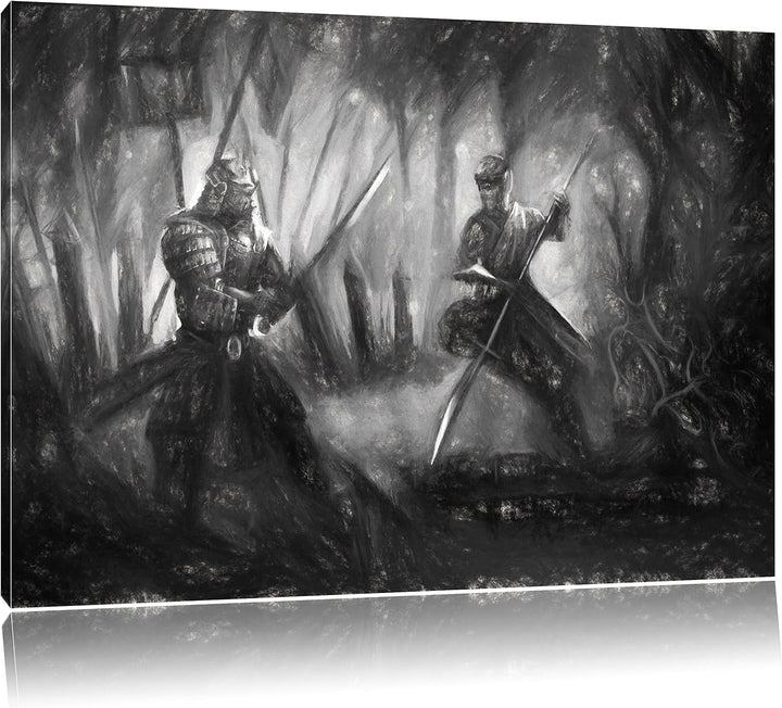 Pixxprint Kampf zwischen Samurai und Ninja als Leinwandbild/Grösse: 100x70 / Wandbild/Kunstdruck/fer