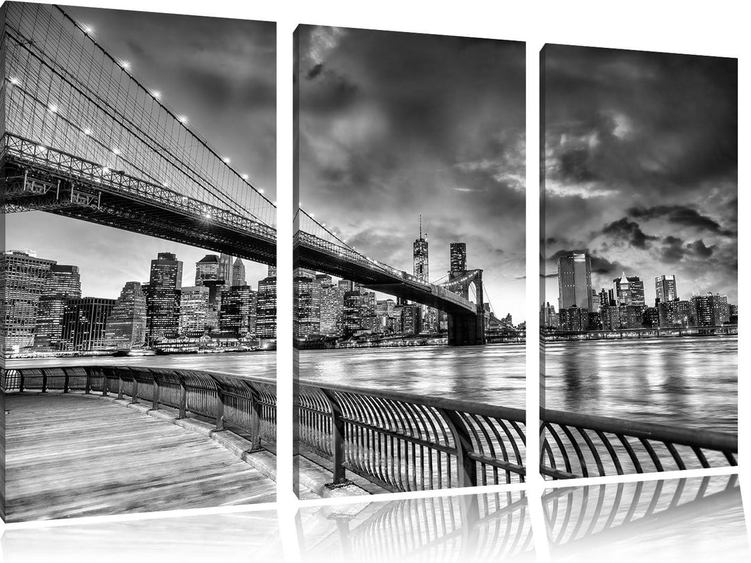 Pixxprint Monocrome, Brooklyn Bridge Park New York 3-Teiler Leinwandbild 120x80 Bild auf Leinwand