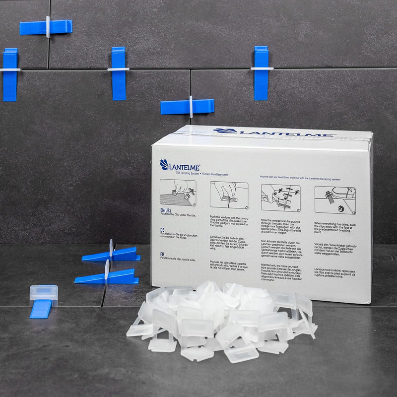 Lantelme Fliesen Nivelliersystem 1000 Stück XXL Zuglaschen 4mm Fugenbreite Fliesenhöhe 13-22mm Flies