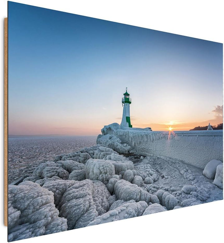 Feeby. Wandbilder - 1 Teilig- 50x70 cm - Bilder Kunstdrucke Deko Panel, LEUCHTTURM, MEER, NATUR, GRA