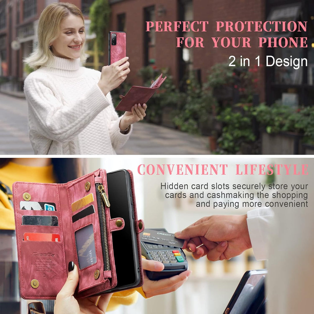 UFinetech Abnehmbar Samsung Galaxy S20 FE Hülle Tasche Handy Leder TPU Kartenfach Flip Magnetisch Re