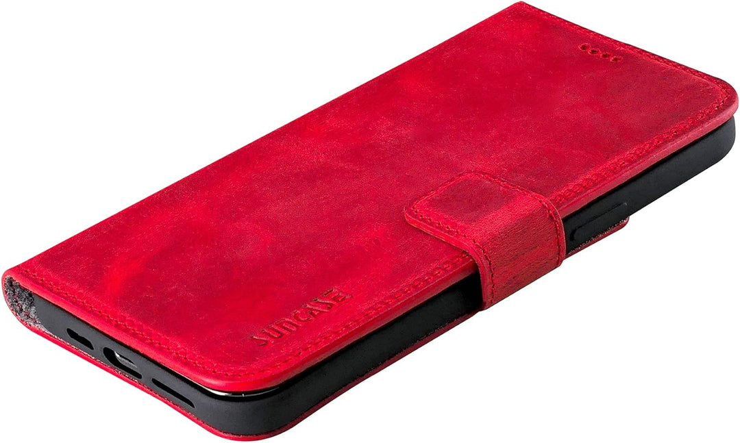 Suncase Book-Style Hülle kompatibel mit iPhone 12 Mini (5.4") Leder Tasche (Slim-Fit) Lederhülle Han