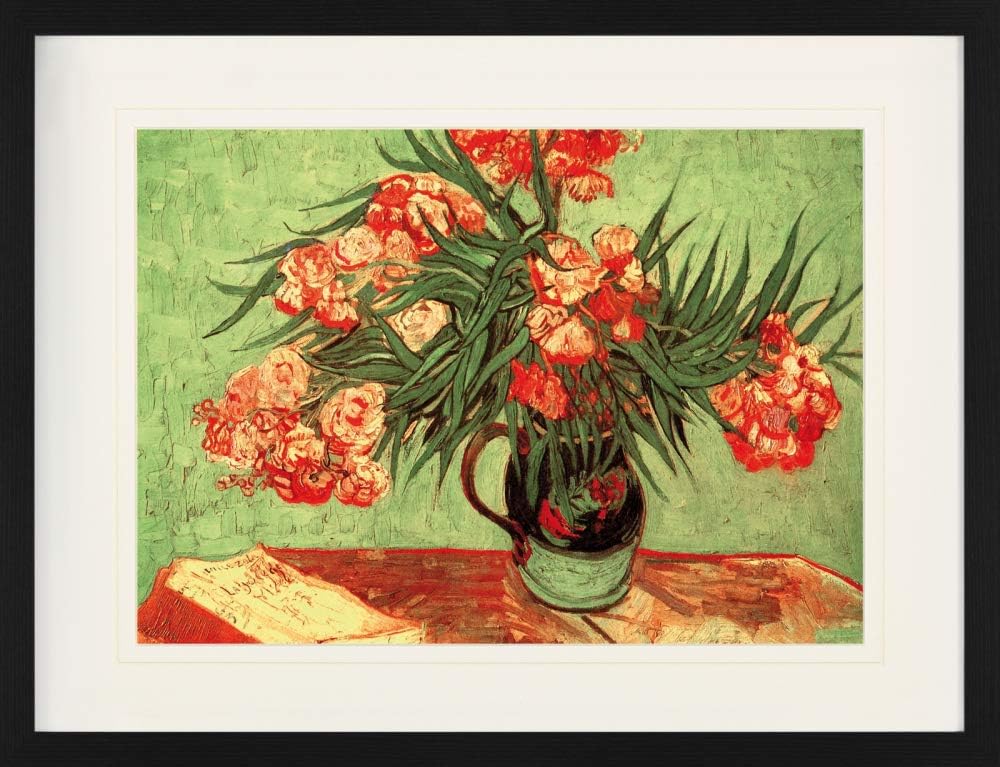 1art1 Vincent Van Gogh Poster Stillleben, Vase Mit Oleander Und Büchern, 1888 Gerahmtes Bild Mit Edl