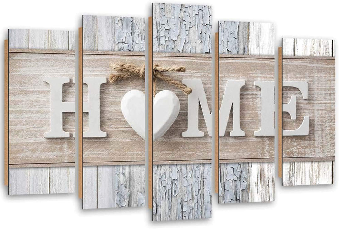 Feeby Wanddeko 5 teile Haus 150x100 cm Bilder modern Wanddekoration Herz Wohnzimmer Küche Grau Deko