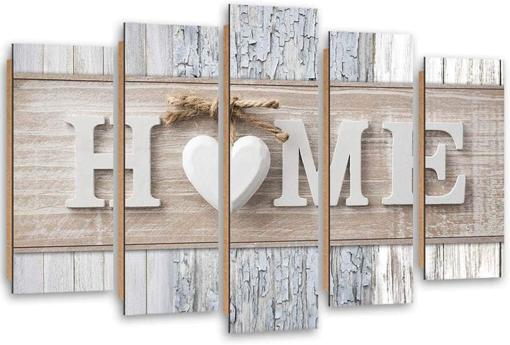 Feeby Wanddeko 5 teile Haus 150x100 cm Bilder modern Wanddekoration Herz Wohnzimmer Küche Grau Deko