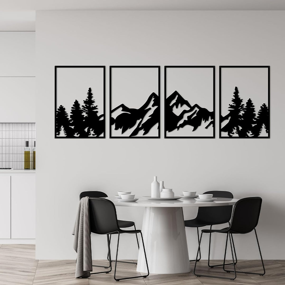 ESTART 4 Stück Metall-Berg-Wandkunst, grosse Berge Wanddekoration, Bergwald, dekoratives Gemälde, ge