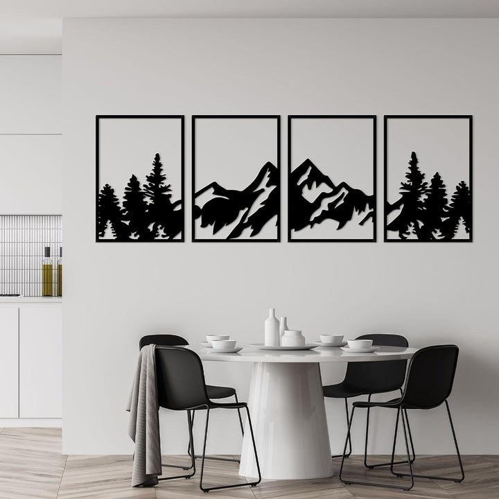 ESTART 4 Stück Metall-Berg-Wandkunst, grosse Berge Wanddekoration, Bergwald, dekoratives Gemälde, ge