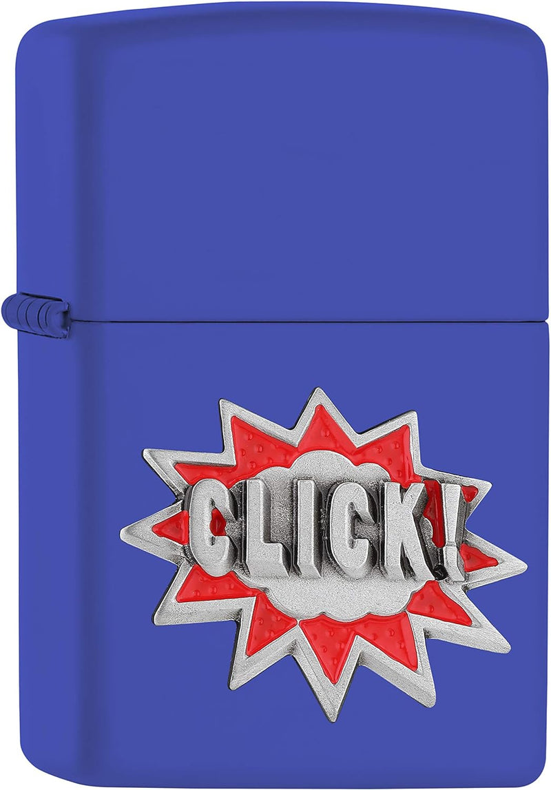 ZIPPO – Sturmfeuerzeug, Click, Emblem Attached, Royal Blue Matte, nachfüllbar, in hochwertiger Gesch