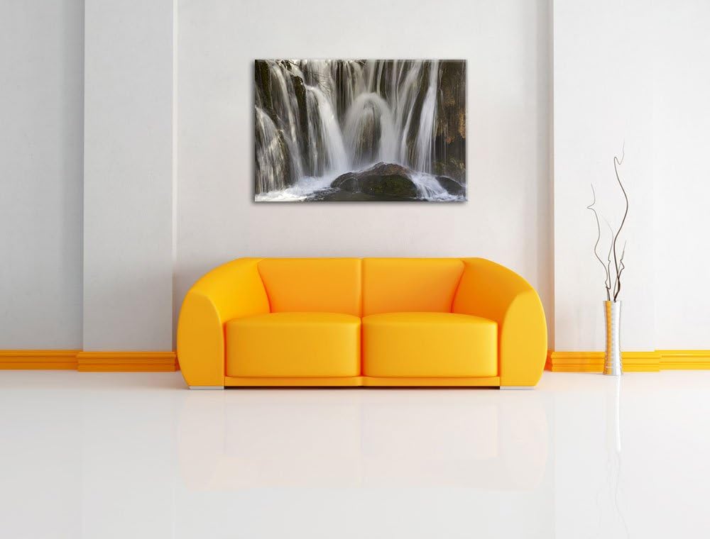 kleine Wasserfälle Leinwand, XXL riesige Bilder fertig gerahmt mit Keilrahmen, Kunstdruck auf Wandbi