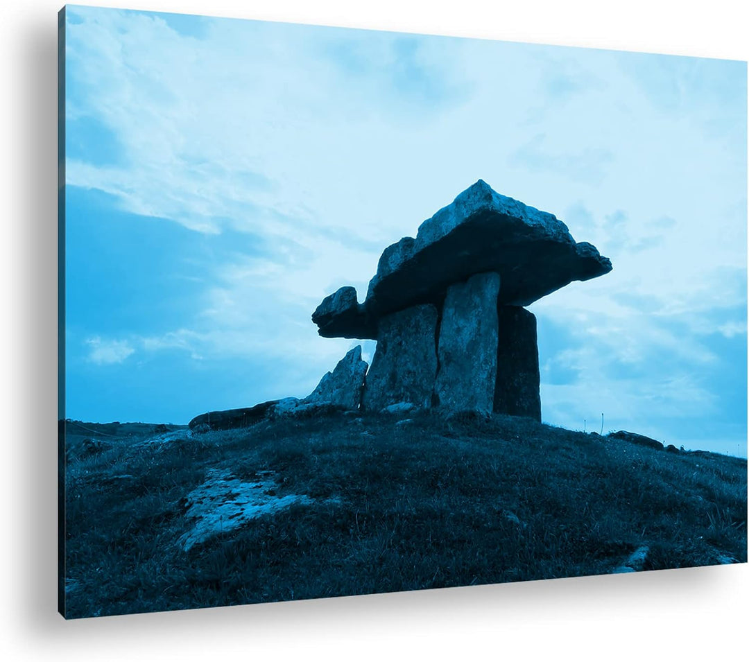 deyoli Dolmengrab in Irland Format: 80x60 Effekt: Monocrome Blau als Leinwandbild, Motiv fertig gera
