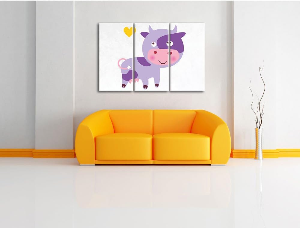 Pixxprint Niedliche Kuh weiss 3-Teiler Leinwandbild 120x80 Bild auf Leinwand