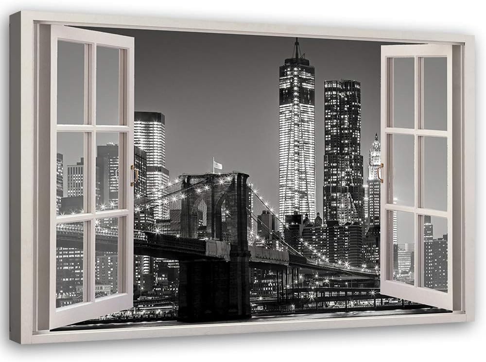 Feeby Viles - Leinwand Bilder - Fensterblick Natur- 120x80 cm- Deko Wohnzimmer - Wandbilder Schlafzi