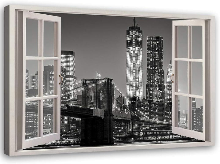 Feeby Leinwand Bilder - Fensterblick Natur- 90x60 cm- Deko Wohnzimmer - Wandbilder Schlafzimmer - De