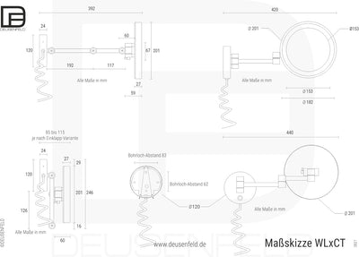 DEUSENFELD WL100CT - Premium LED Kosmetikspiegel, CTT - stufenlos Einstellbarer Farbton von 2700-650